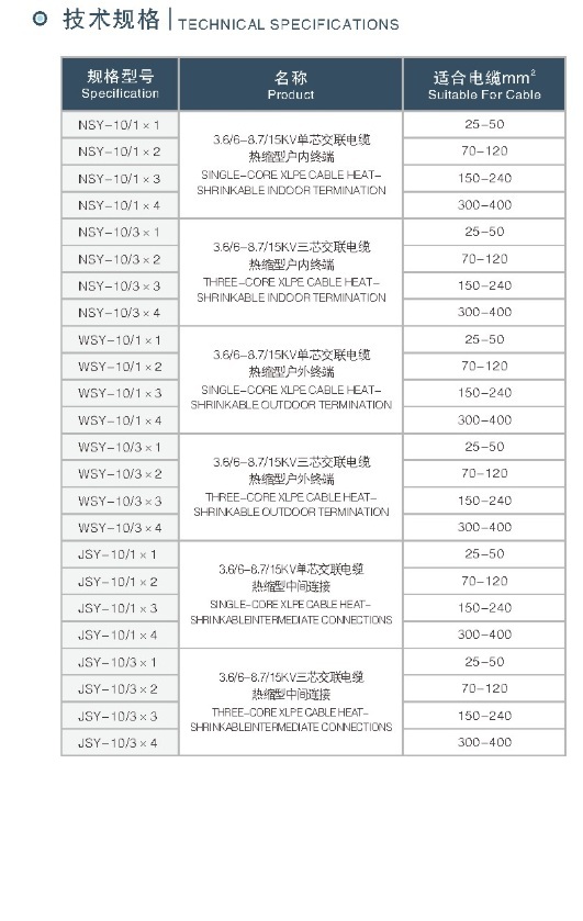 10KV单芯热缩终端 户外