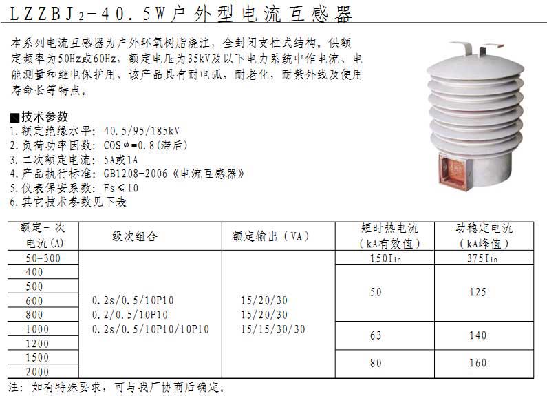 LZZBJ2-40.5W户外型电流互感器