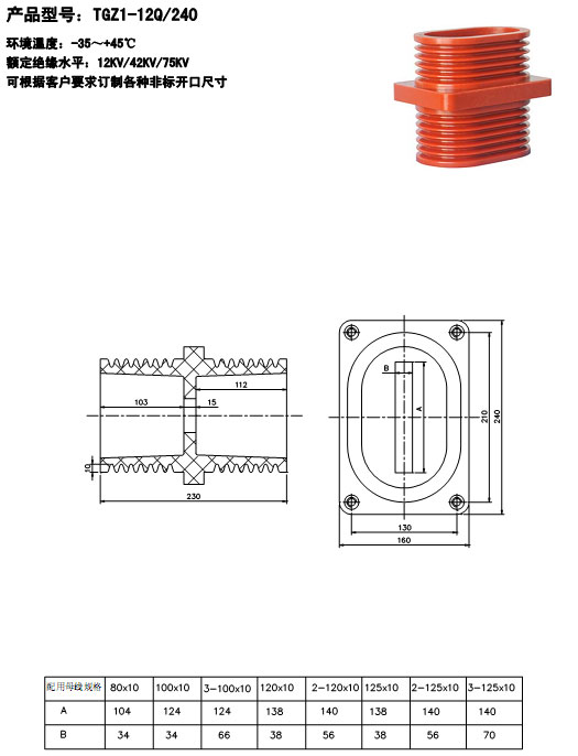 母线套管TGZ1-12Q/240  10KV系列产品