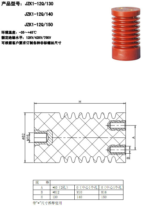 绝缘子JZK1-12Q/130/140/150  10KV系列产品