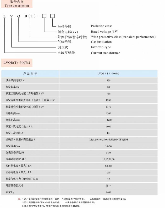 LVQB(T)-500W2  SF6气体绝缘式电流互感器