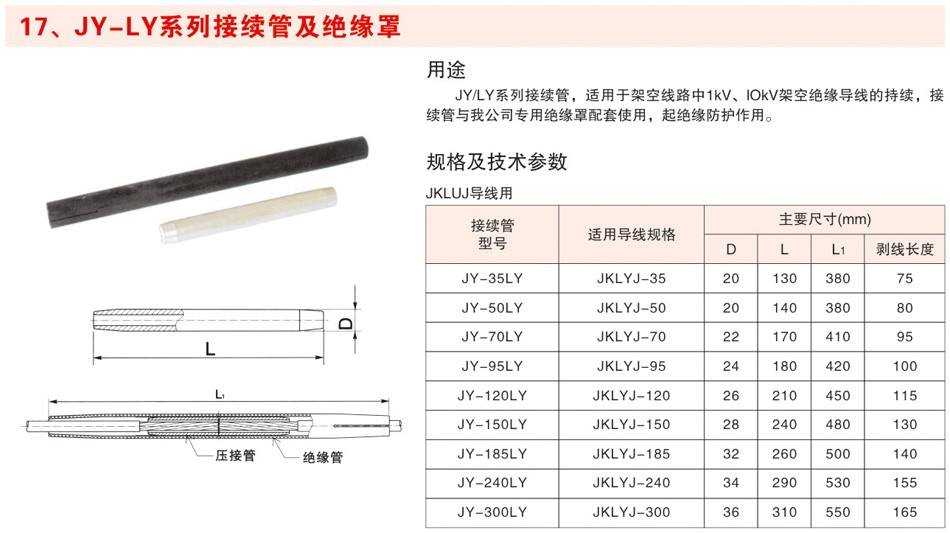 JY-LY系列接续管及绝缘罩