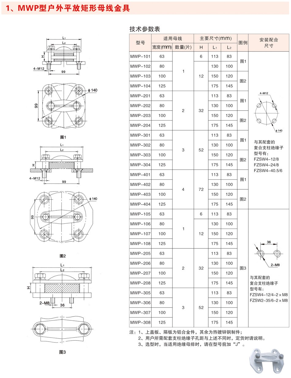 MWP型户外平放矩形母线金具