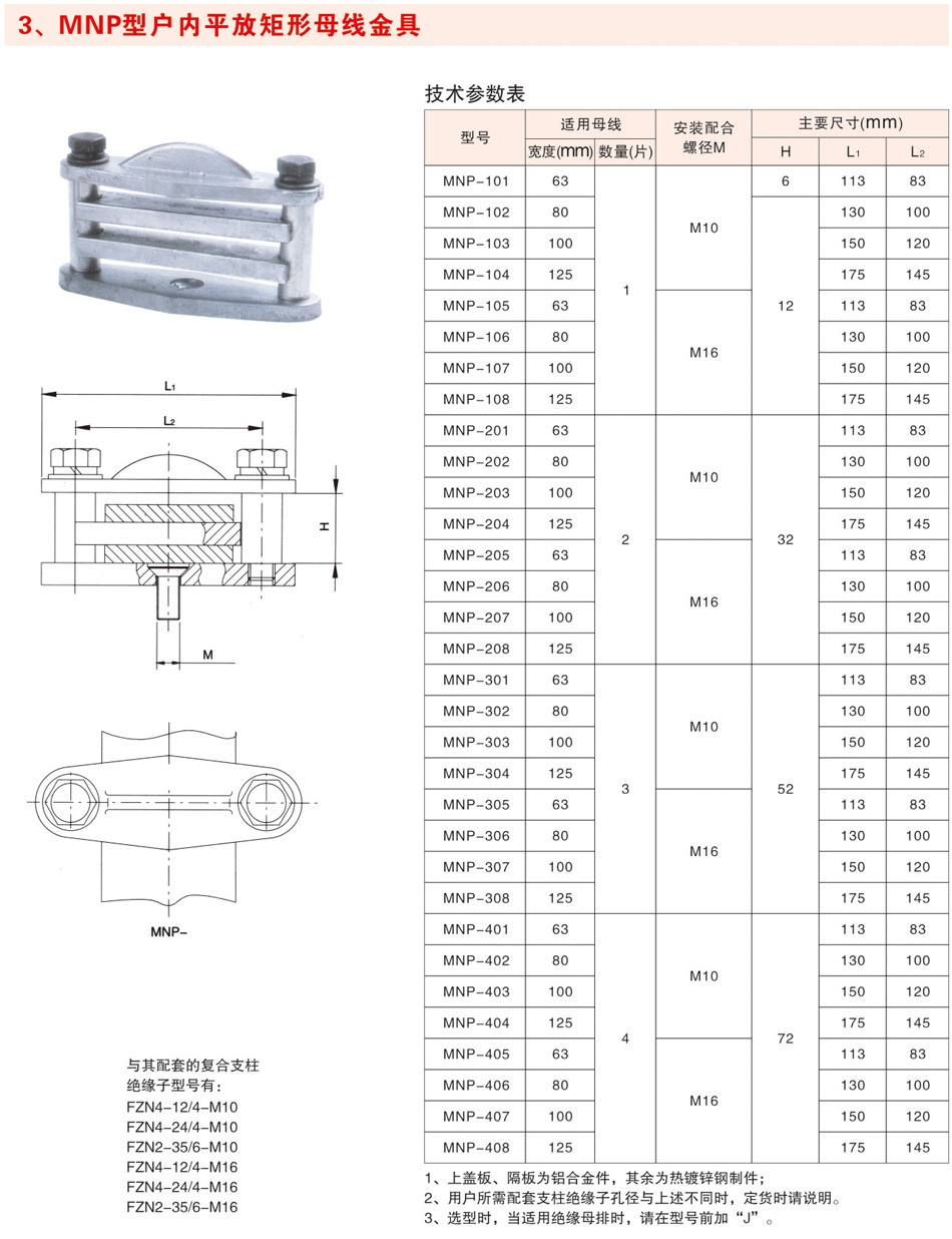 MNP型户内平放矩形母线金具