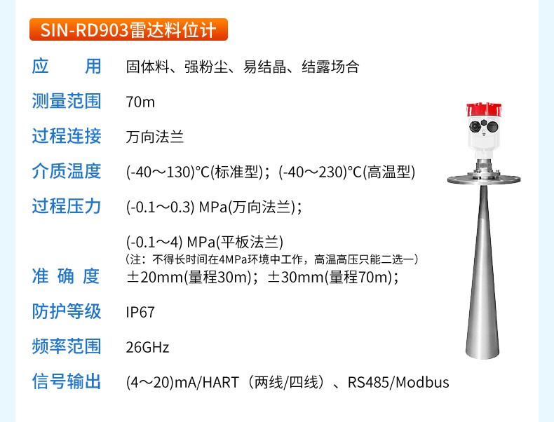 SIN-RD904雷达料位计_适用于强粉尘、易结晶