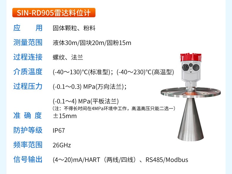 SIN-RD905雷达料位计_适用于固体颗粒、粉料