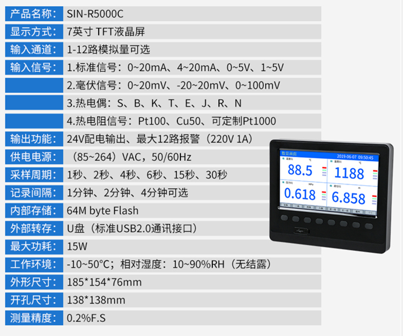 SIN-R7000C_(触摸屏)1-8路   7英寸无纸记录仪