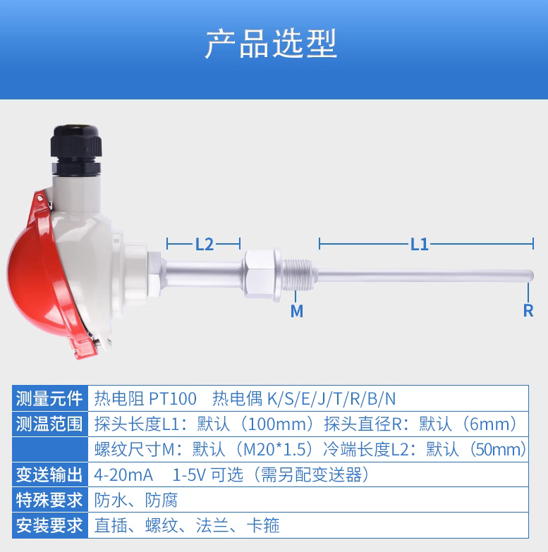 SIN-WZPK_铠装式热电阻_螺纹/卡箍安装