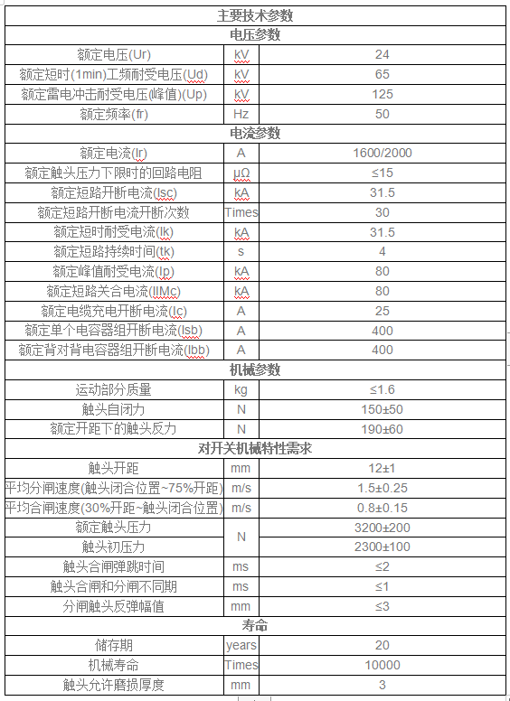 户内断路器用真空开关管 TD426Y