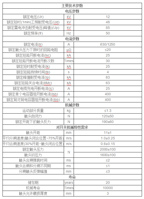 户内断路器用真空开关管TD315Y