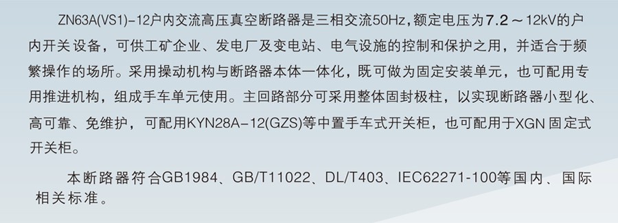 ZN63A(VS1)-12 户内交流高压真空断路器