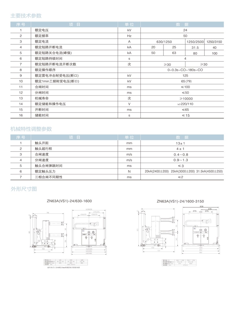 ZN63A(VS1)-24 户内交流高压真空断路器