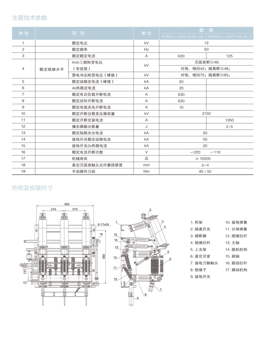 FZ(R)N21-12D 型户内交流高压真空负荷开关（熔断器组合电器）