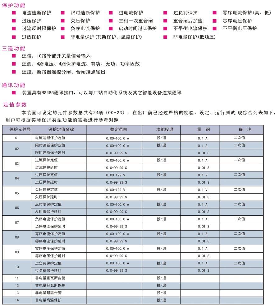 XFZ890微机综合保护测控装置