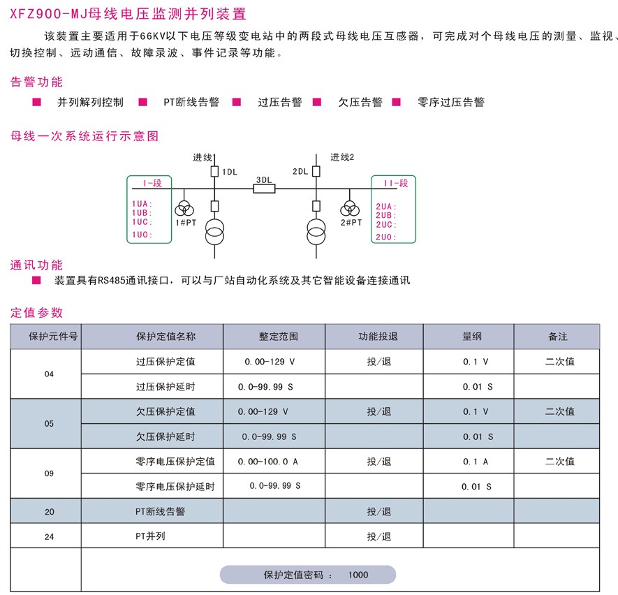 XFZ900-MJ母线电压监测并列装置