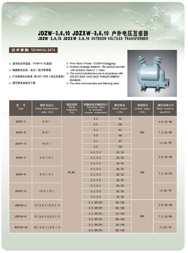 JDZW-3,6,10 JDZXW-3,6,10户外10KV电压互感器