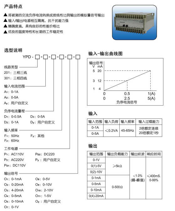 YPD系列负序电流变送器