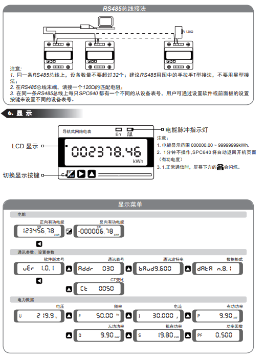 SPC640导轨单相多功能电表