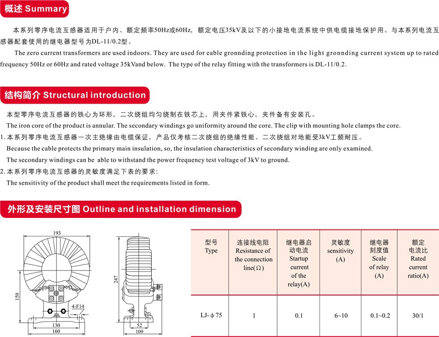 LJ-φ75零序电流互感器