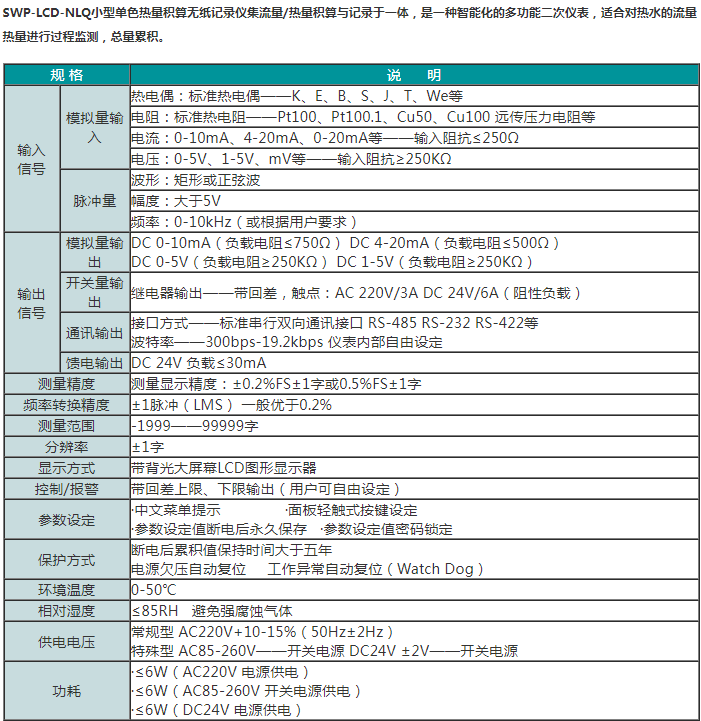 SWP-LCD-NLQ小型单色智能化防盗型热量积算记录仪