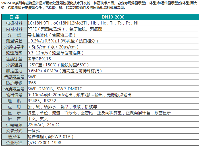 SWP-DM系列智能电磁流量计