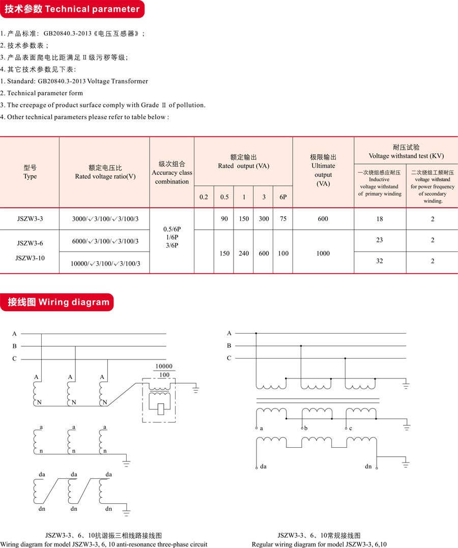 JSZW3-3,6,10A,B型半封闭三相电压互感器