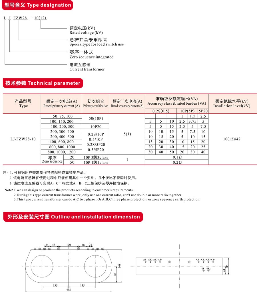 LJ-FZW28-10型零序测（计）量保护一体式电流互感器