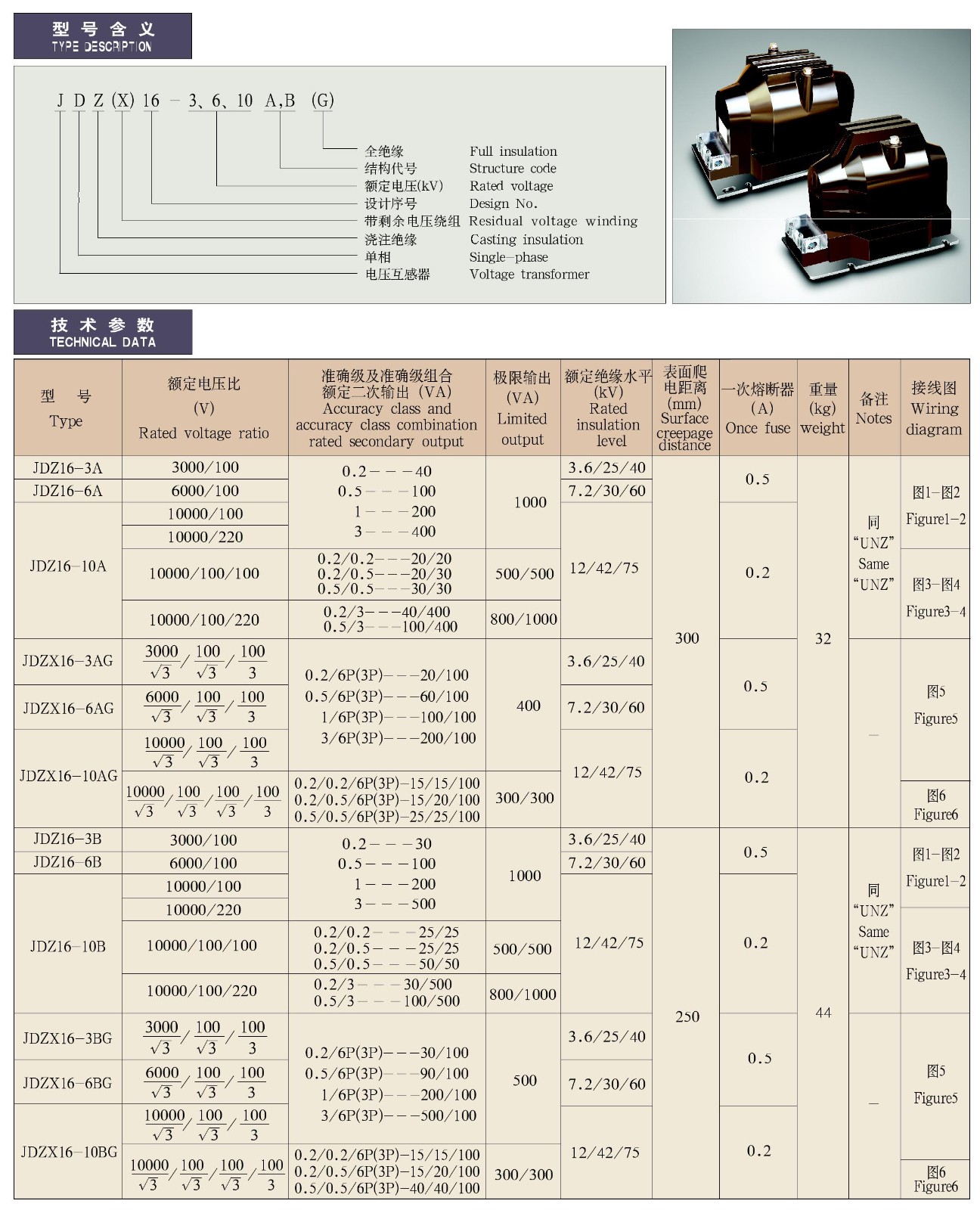 JDZ16-6、10A(B)户内用电压互感器