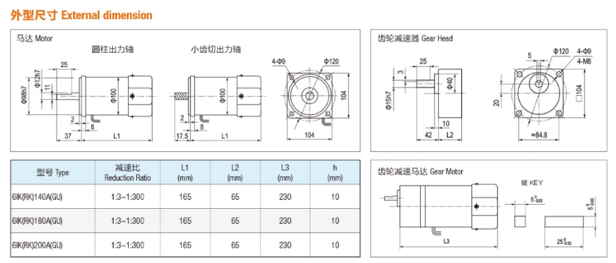 6IK/6RK 交流减速马达（140W-200W）(100mm)