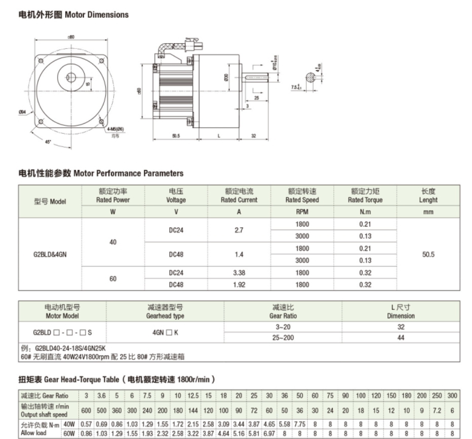 方箱60系列无刷直流减速电机（40W 60W）