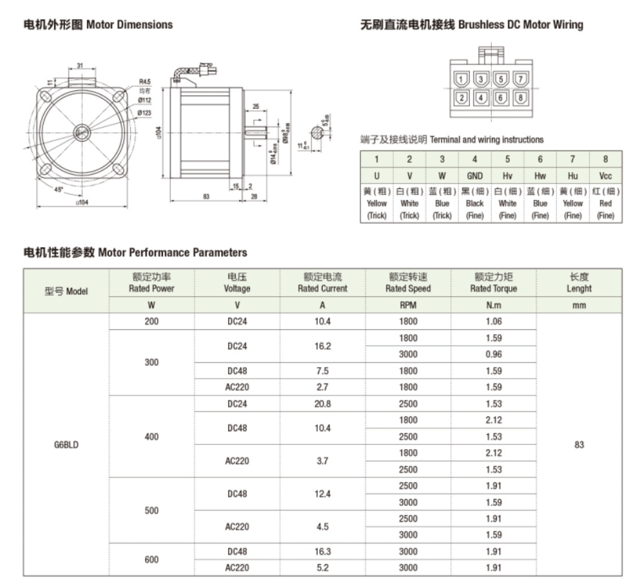 100系列无刷直流电机（200W-600W）