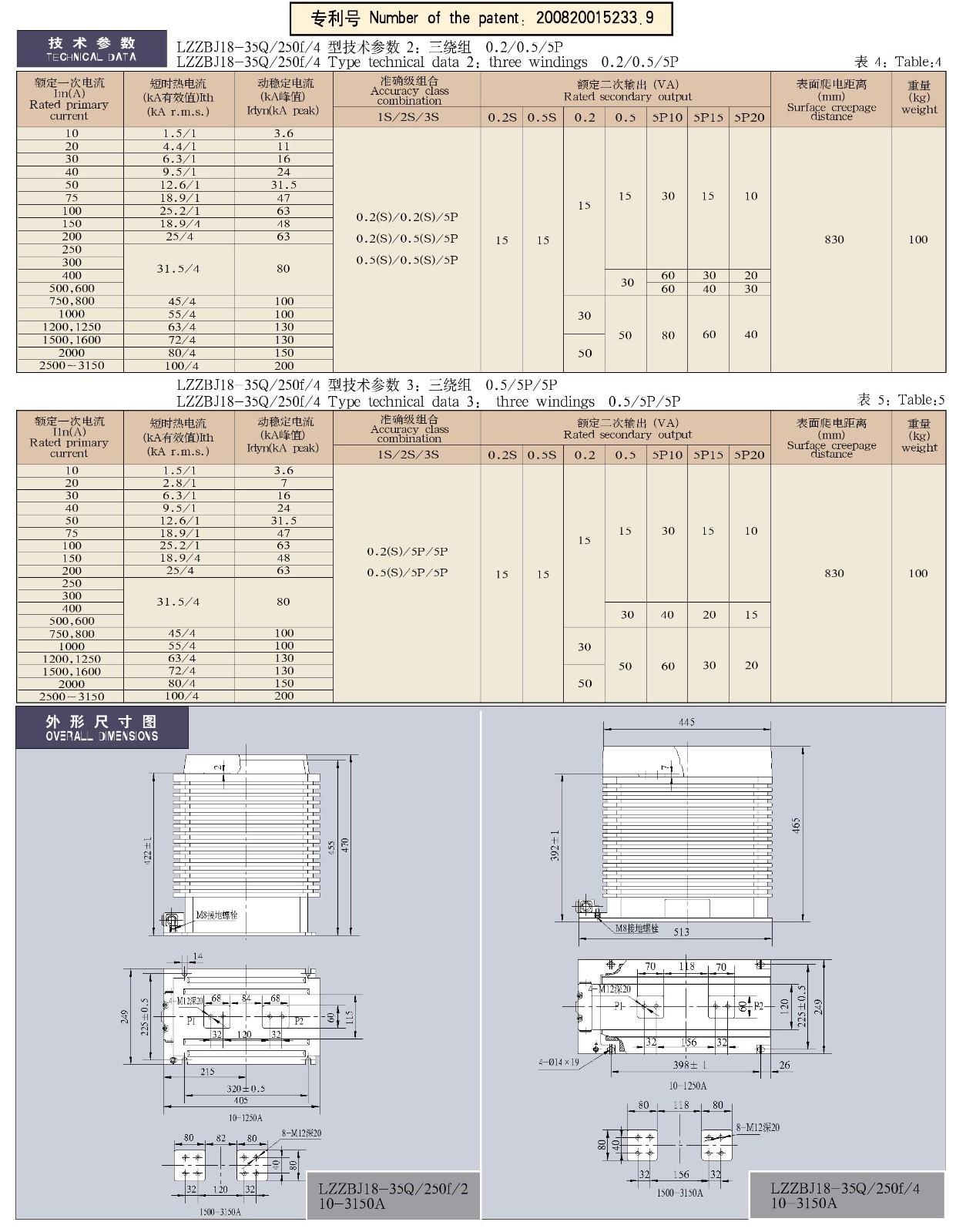 27.5-35kV-LZZBJ18-35Q/250f/2(4)系列环氧树脂支柱式电流互感器