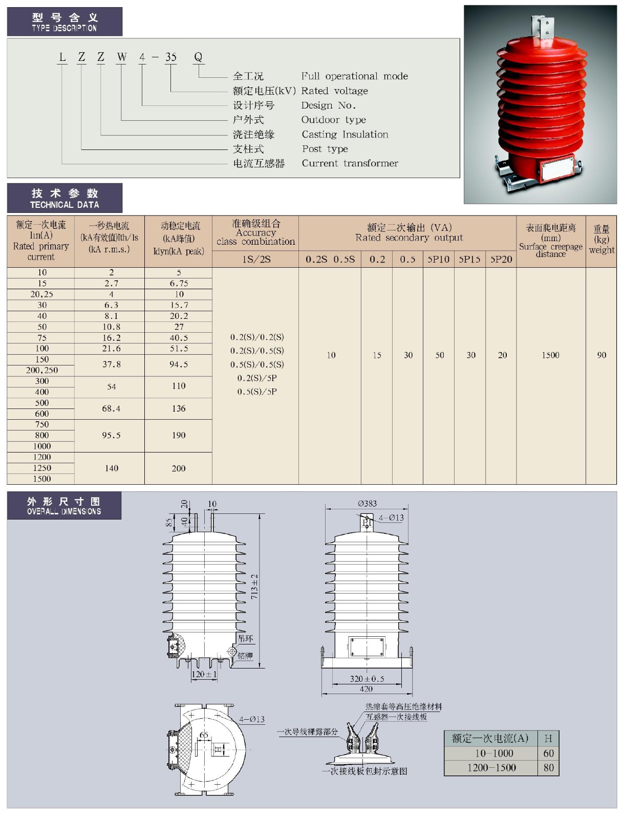 27.5-35kV-LZZW4-35Q型环氧树脂支柱式电流互感器