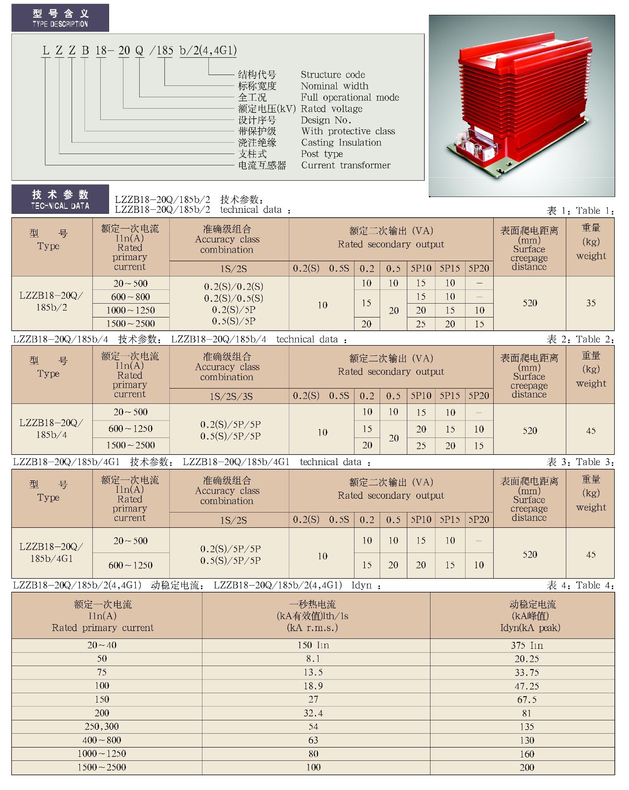 LZZB18-20Q/185b/2(4,4G1)系列电流互感器及配套绝缘支柱