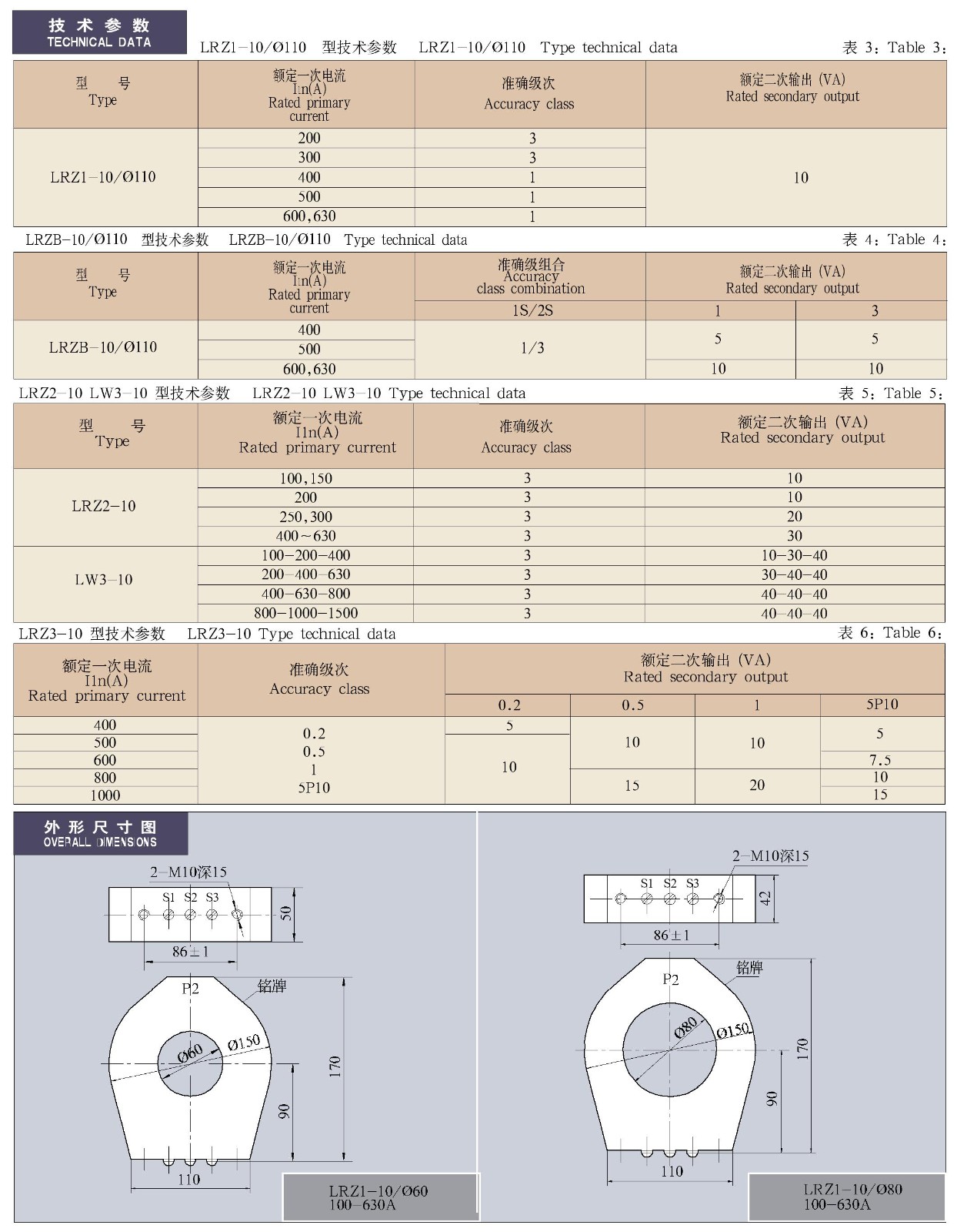 LR(W)Z(B)1、2、3-10/φ60(80、100、110)系列电流互感器