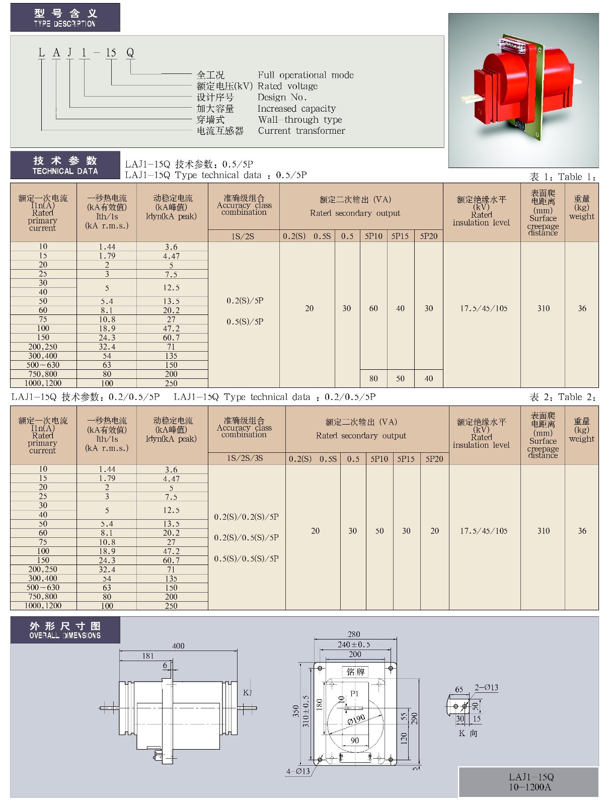 LAJ1-15Q型干式变压器配套用电流互感器