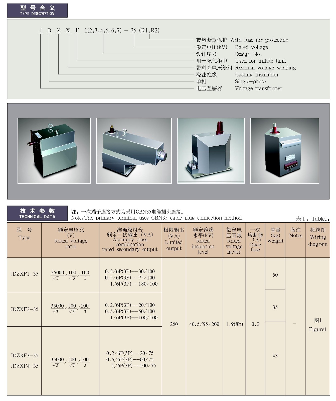 JDZXF1(2、3、4、5、6、7)-35(R1、R2)系列全封闭金属铠资插座式户内单相气体绝缘柜用电压互感器