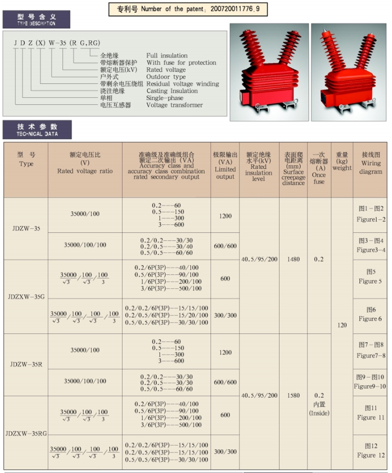 JDZ(X)W-35(R、G、RG)型全封闭户外单相电压互感器