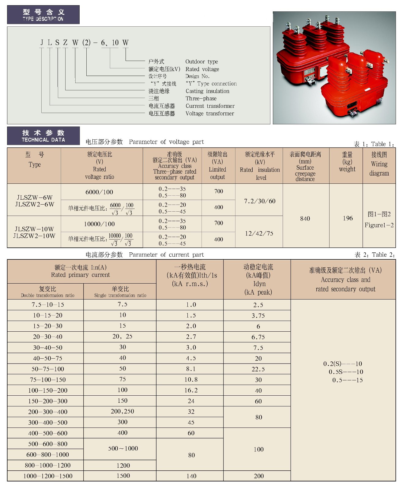 JLSZW(2)-6、10W型户外三相四线组合互感器