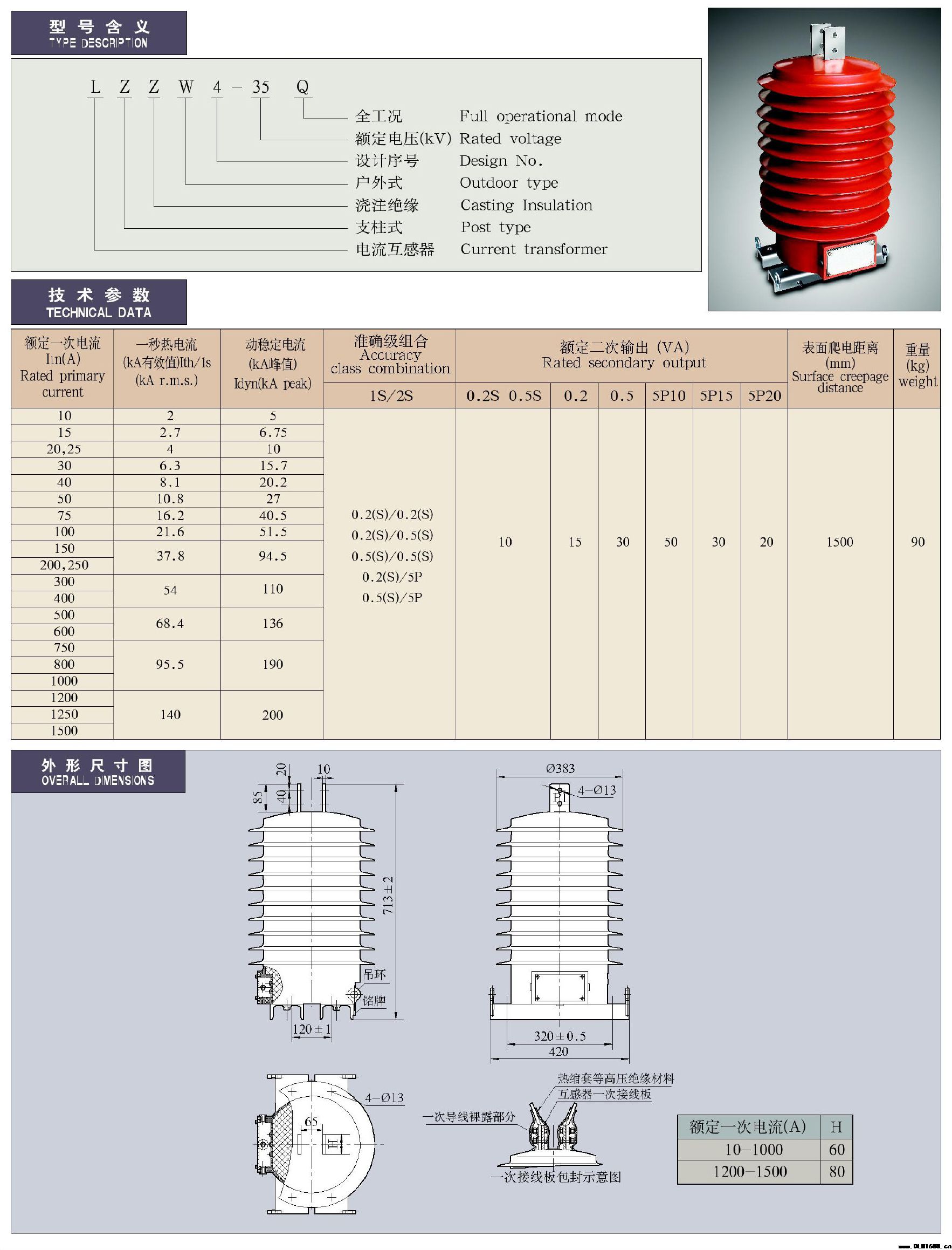 27.5-35kV环氧树脂支柱式电流互感器​LZZW4-35Q型电流互感器