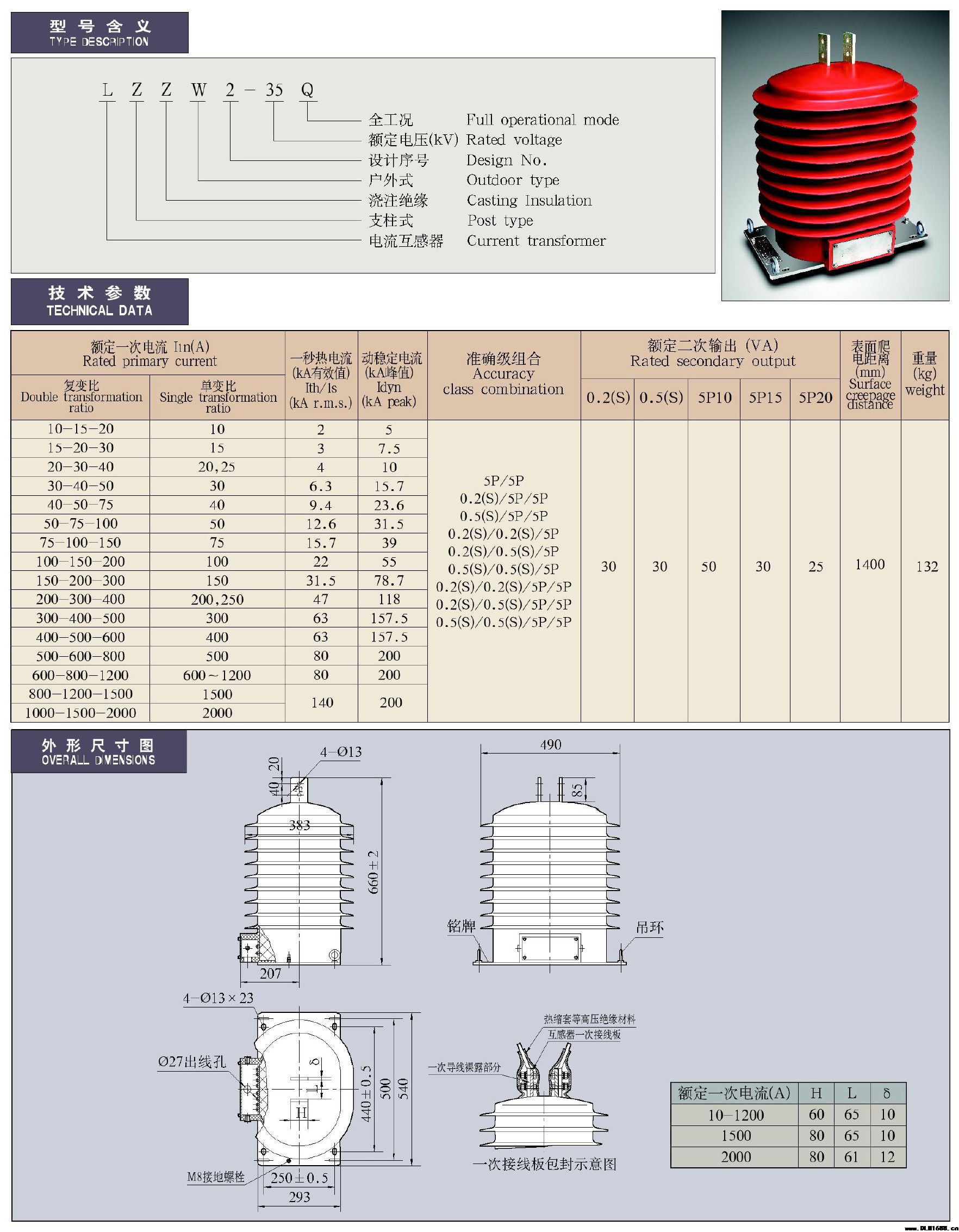 27.5-35kV环氧树脂支柱式电流互感器​LZZW2-35Q型电流互感器